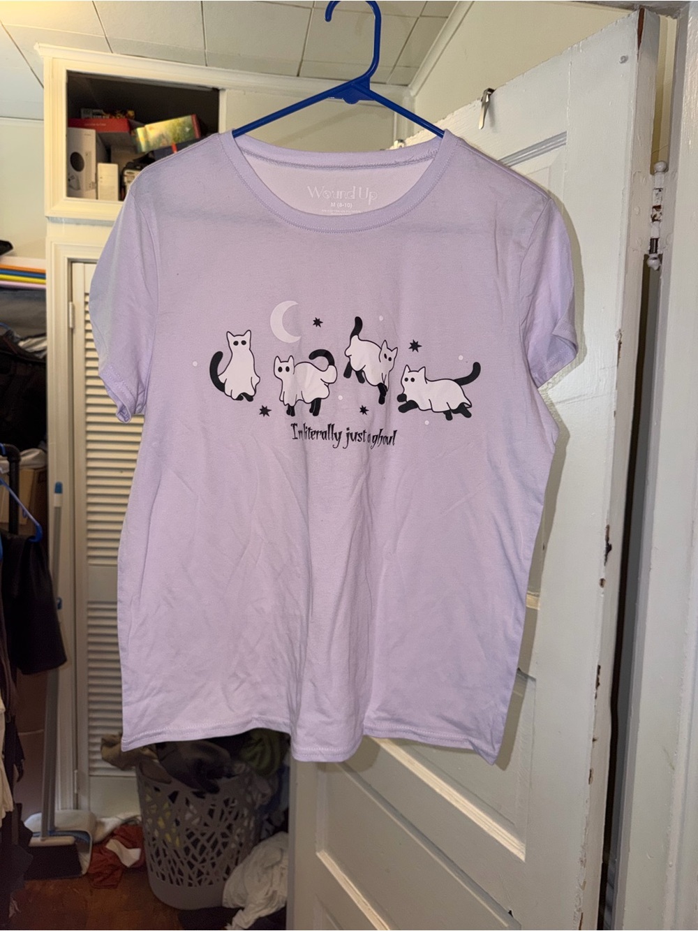NWOT I’m Literally Just A Ghoul Lavender Cat Moon & Stars Graphic Tee